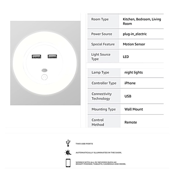 NIB CYLO LUMI-PORT LIGHT & DUAL USB CHARGER; Plug-In Light Sensor; Night Light - Picture 9 of 10